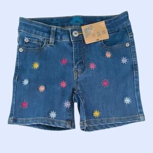 NWT thereabouts Girls' Midi Jean Shorts with Multicolor Starburst Embroidery